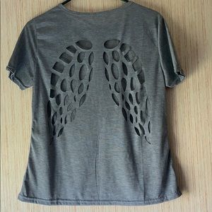 Gray Open Back Angel Wing Tee